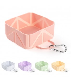 PoyPet Collapsible Silicone Square Dog Bowls(Pink)